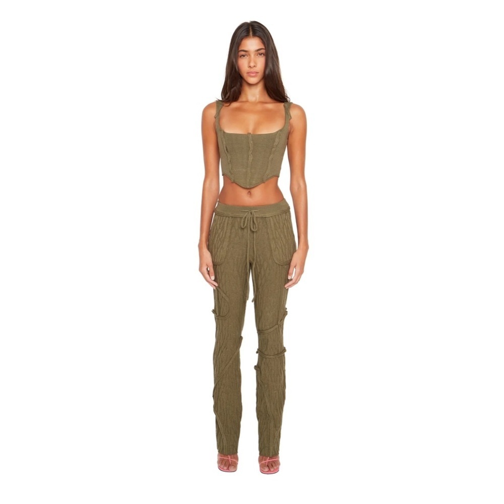 NWT Danielle Guizo Olive Green Knit Crop Top Corset - Picture 6 of 6